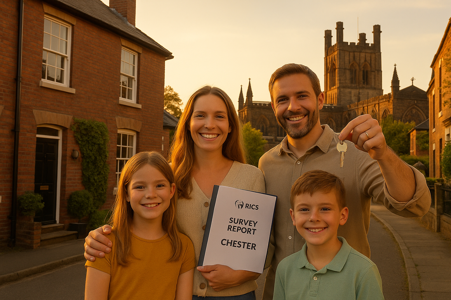 Happy family with successful property purchase after Chester Surveyors survey